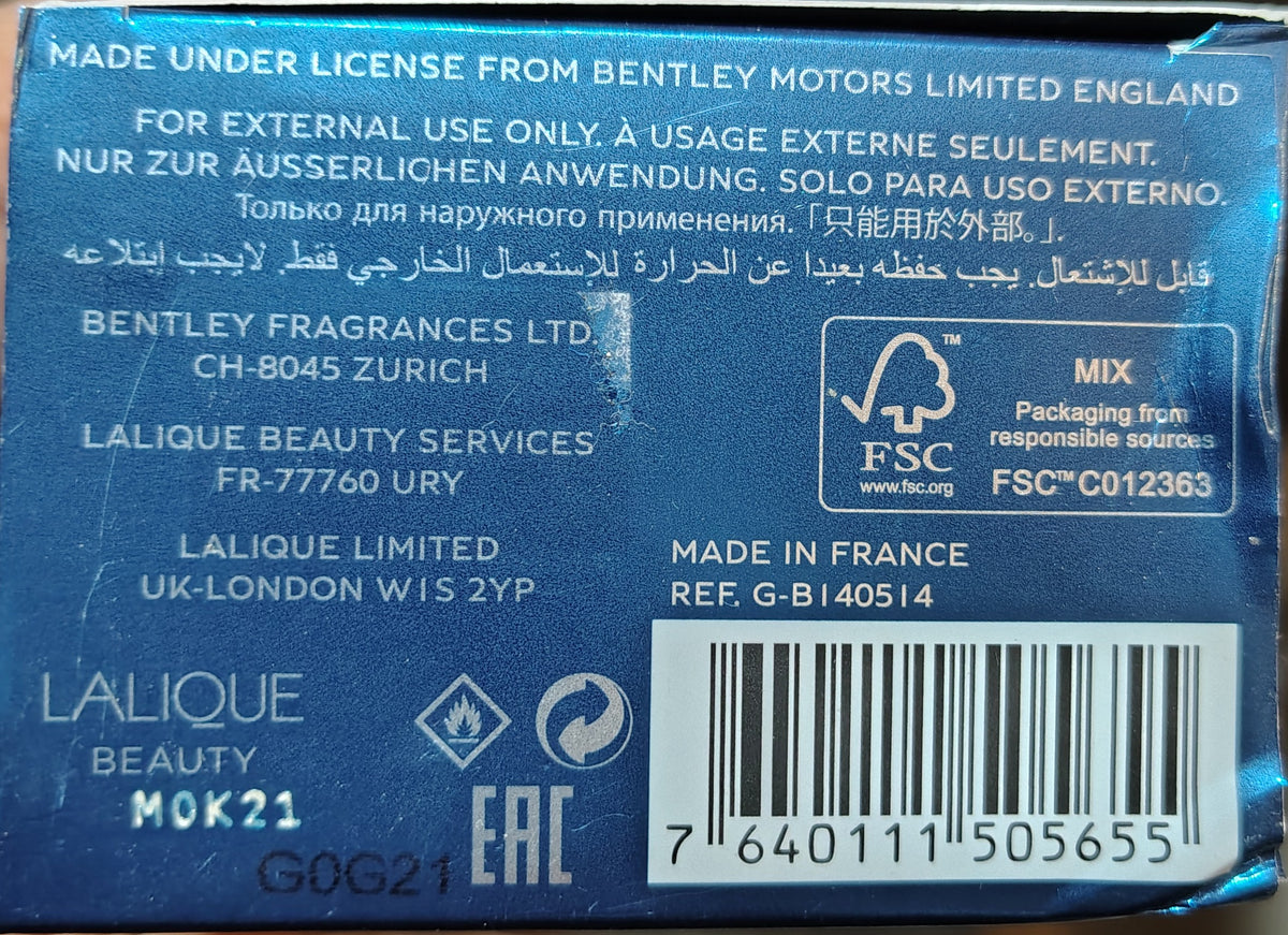 Bentley Azure Eau De Toilette For Men 100ml ( ORIGINAL TESTER PACK 3-4 Sprays Used ) ( UNBOXED )