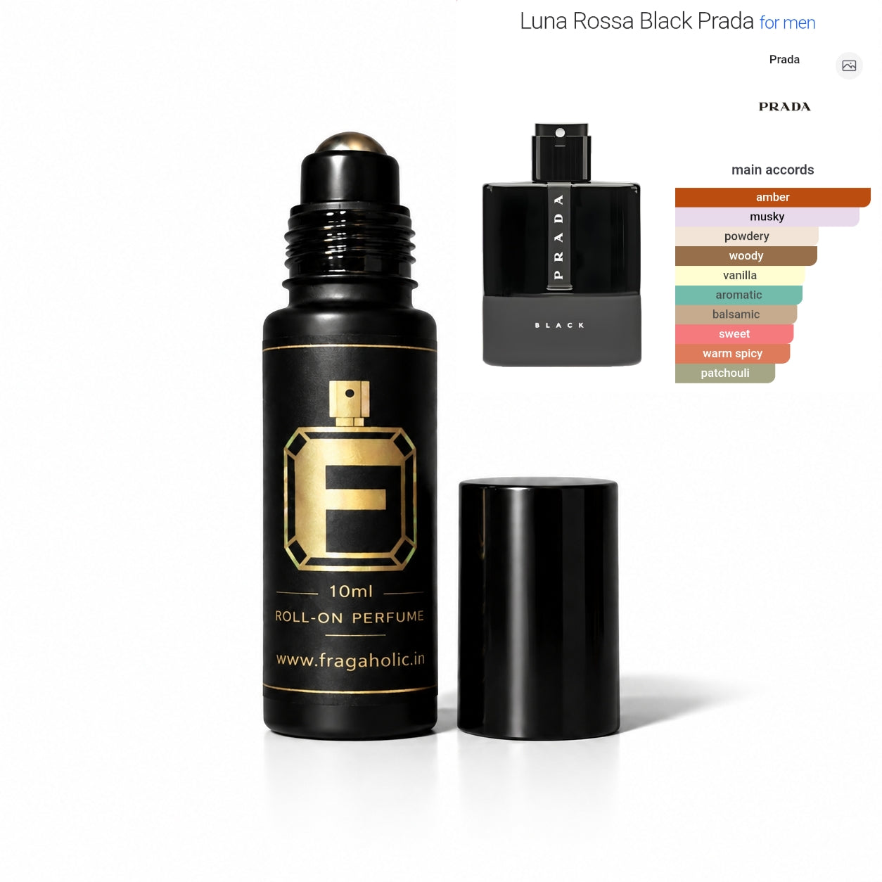 FRAGAHOLIC 10ML PREMIUM CONCENTRATED PERFUME ( INSPIRED BY PRADA LUNA ROSSA BLACK )